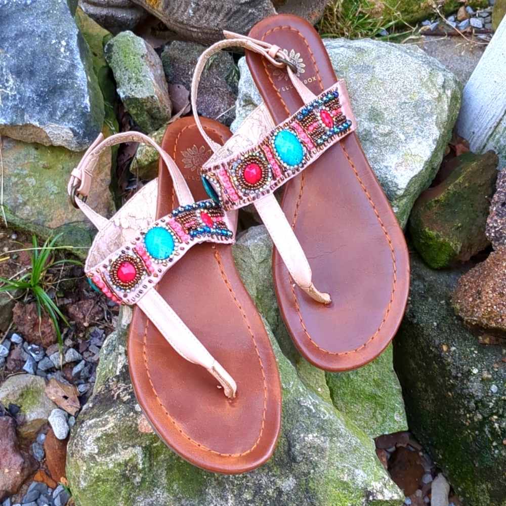 Yellow Box Edalene Red/Turquoise Beaded Thong Sandals